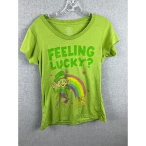 TNT Lucky Charms Feeling Luck Shirt Womens‎ L Green Short Sleeve Tee Rainbow